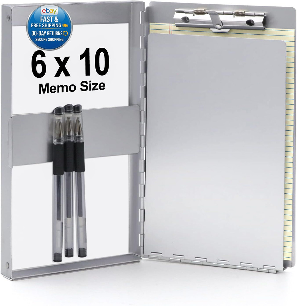 Small Aluminum Clipboard with Storage (Memo Memo Size 10.2 x 6 x 1 in, Silver
