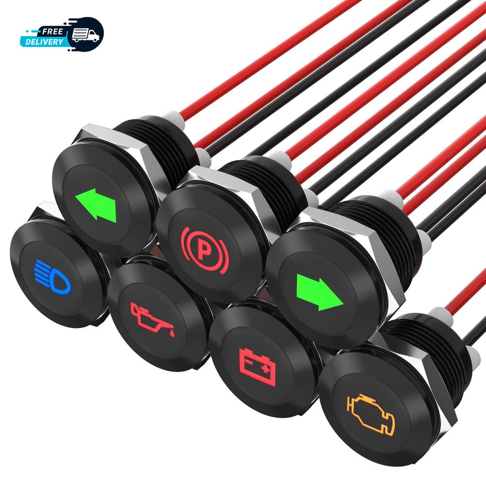 12V LED Indicator Light Small Indicator Light Waterproof 1/2″ Panel Cutout