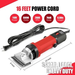 600W Heavy Duty Horse Clipper 6-Speed Electric Livestock Body Grooming