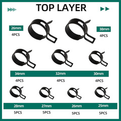 227Pcs 6-38Mm Spring Band Hose Clamp Assortment Kit with Swivel Flat Band Fuel H