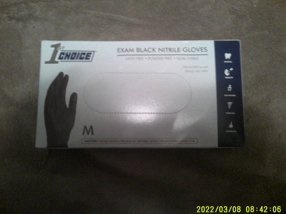 New Box of 100 Black Nitrile Powder/Latex Free Safety Gloves-Sz Medium-US Seller