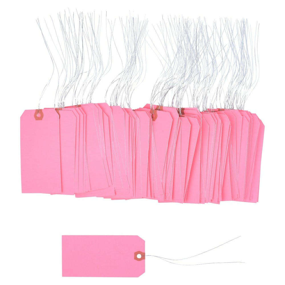 100 pcs of 4 3/4″ x 2 3/8″ Size 5 Pink Cardstock Hang Tag Tags with Wire 13 Pt