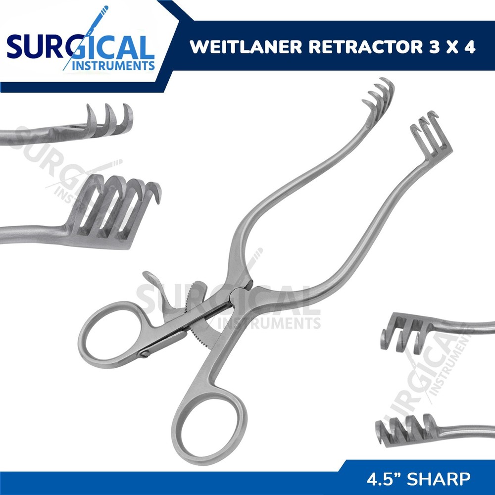 Weitlaner Retractor 4.5″ 3X4 Prong SHARP Stainless Steel German Grade