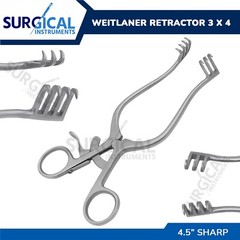 Weitlaner Retractor 4.5″ 3X4 Prong SHARP Stainless Steel German Grade