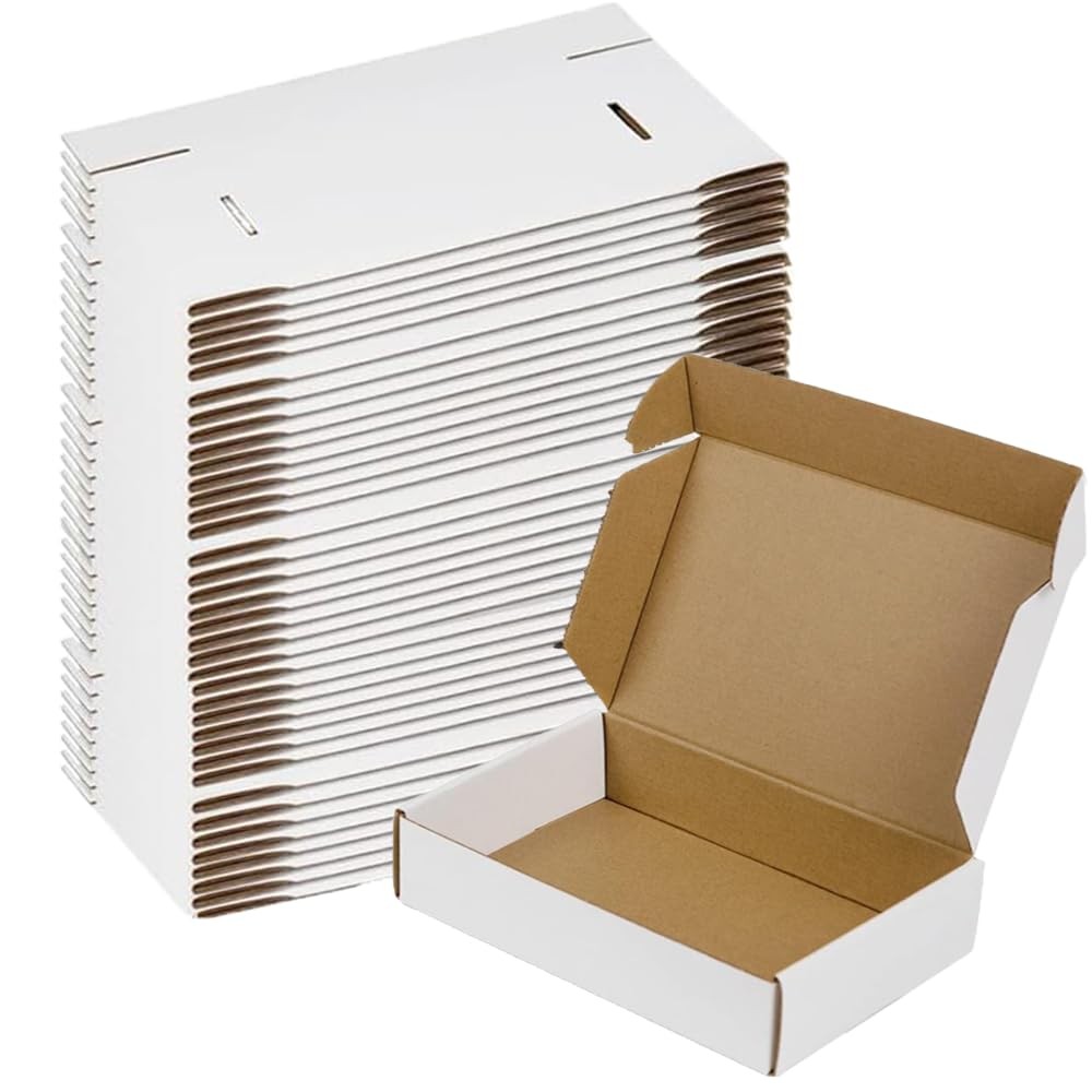 50 Pack 9x6x2 Shipping Boxes, White Corrugated Cardboard Packaging Box for Sm…