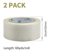 Heavy Duty Reinforced Fiberglass Packing Tape 2 Inch x 60 Yards 2 Pack