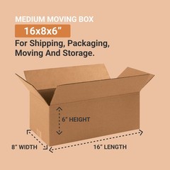 BOX USA 1686 Long Corrugated Cardboard Box 16″ L x 8″ W 16x8x6 inches, Kraft