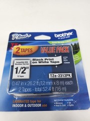 Brother P-touch TZe Tape 1/2″ Black Print on White Laminated 2 Tapes TZe-2312PK