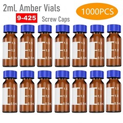 1000 Packs 2ml Autosampler Vials HPLC Vial 9-425 Amber Vial with Blue Screw Caps