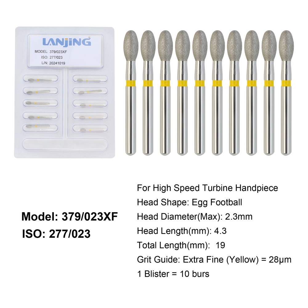 Dental Diamond Burs Egg Football Diamond Bur FG Extra Fine High Speed 379/023XF
