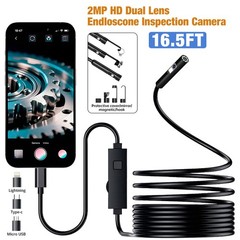 Dual Lens HD Snake Endoscope 16.4FT IP67 Waterproof Car Pipe Inspection Camera