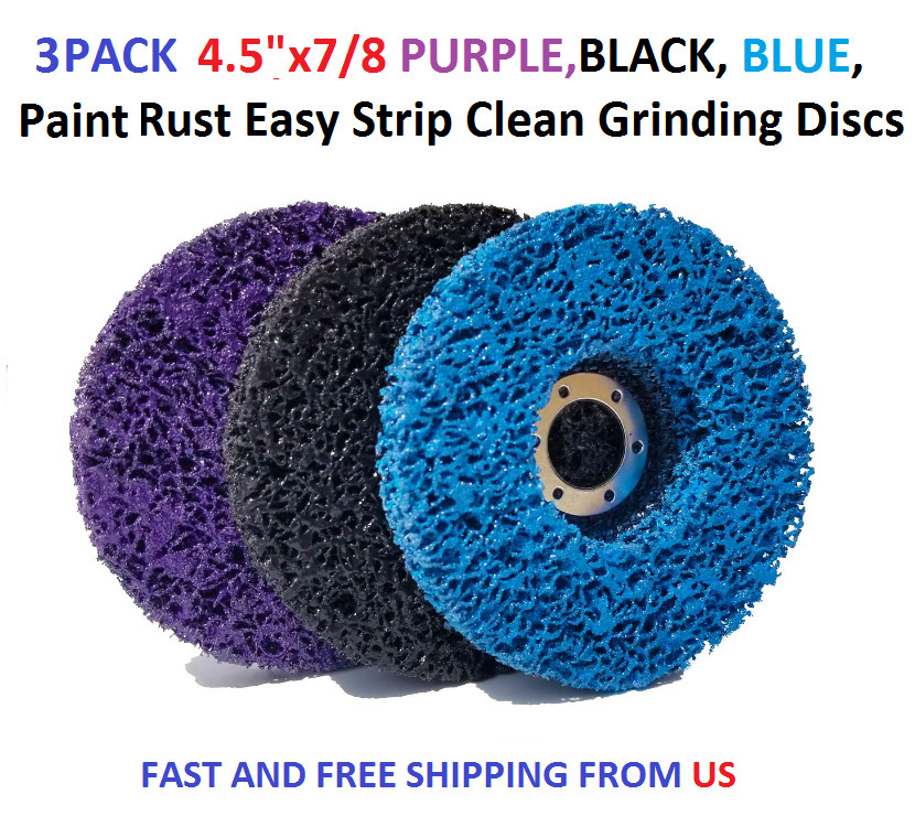 3 Pack 4.5″x7/8 BLACK, BLUE, PURPLE Paint Rust Easy Strip Clean Grinding Discs