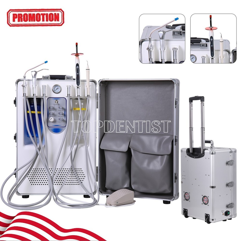 Portable Dental Mobile Delivery Unit Air Compressor Suction +Curing Light+Scaler