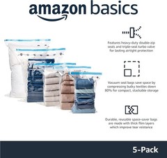 Vacuum Storage Bags, Compression Space Saving for Clothes and Linens, Reusable