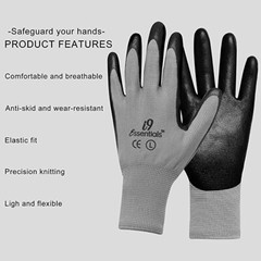 12 Pairs Polyester & Nitrile Safety Work Gloves with Seamless Liners Smooth