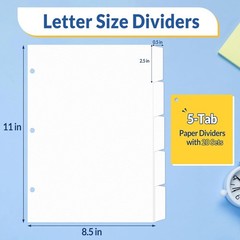 Binder Dividers with Tabs for 3 Ring Binder 8.5 X 11 Paper White Binder Dividers
