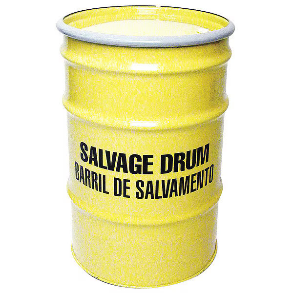 Manufacturer Varies Open Head Salvage Drum, Steel, 30 gal, Lined, Yellow 3780EY