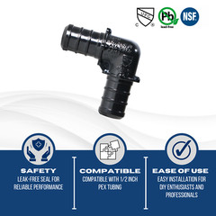50 PIECE 1/2″ PEX ELBOW POLY ALLOY LEAD FREE CRIMP PLASTIC FITTINGS – NSF, CUPC