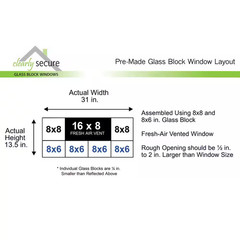 31 In. X 13.5 In. X 3.125 In. Frameless Ice Pattern Vented Glass Block Window