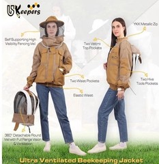 USKEEPERS Bee Jacket Men Women 3 Layer Ventilated w/Gloves & 2 Veils Beekeeping
