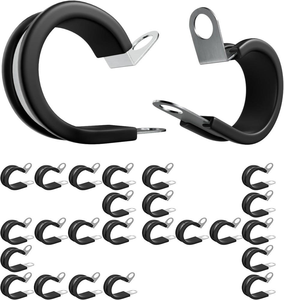 24PCS 1 Inch Stainless Steel Cable Clamps with Two Kinds of Screws,Rubber Cushio