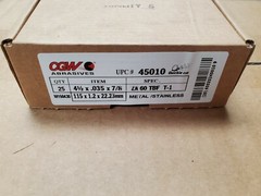 CGW Abrasives 45010 4-1/2 x .035 x 7/8 ZA60 TBF T-1, Qty.25