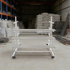 5-Tier Horizontal Material Rack, White Iron Pipe & Lumber Storage with 4 Wheels
