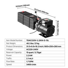Uimoso Hydraulic Power Unit 15 Quart Single AC 220-240V for 2/4 Post Lift Pump