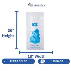 ASSUREPAK 50LB Ice Bags – 125 Bags – 18″x36″ – 3.0 mil Clear Plastic – Commer…