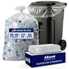 Plasticplace 95-96 Gallon Garbage Can Liners 2 Mil Clear Heavy Duty Trash Bags