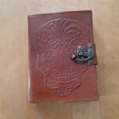 Hand Tooled Leather Journal Sugar Skull Blank Book Art Sketch Dia de los Muertos