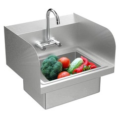 Wall Mount Hand Wash Sink – Commercial Kitchen Stainless Steel w Side Splashes