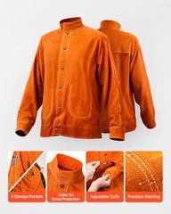 VEVOR Flame-Resistant Welding Jacket Heavy Duty Leather Safety Jacket XXL