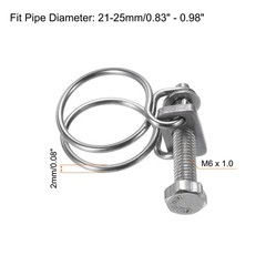 10Pcs Double Wire Hose Clamp 21-25mm Adjustable Hose Clip with M6 Bolt