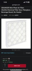 3 Pack GRAINGER 6B593 MIRV 14 20x20x4 Mini-Pleat Air Filter (Box Of 3)