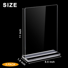 Acrylic Sign Holder 8.5 x 11 Inch 3 Pack, Clear Display Sign Stand for Store Sig