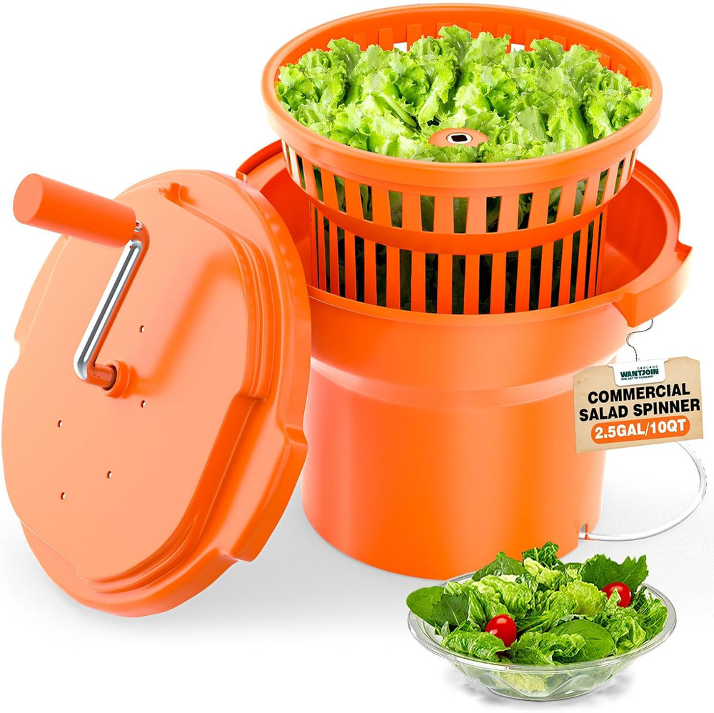 Commercial Salad Spinner – 2.5 Gallon Salad Dryer W/Aluminum Handle & Draining H