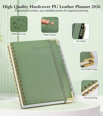 2026 Weekly /Monthly spiral planner, appointment book -5.75″ x 8.38″-green color