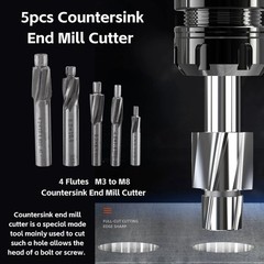 5Pcs Counterbore Drill Bits Set, 4 Flutes Straight End Mill Cutter HSS Countersi
