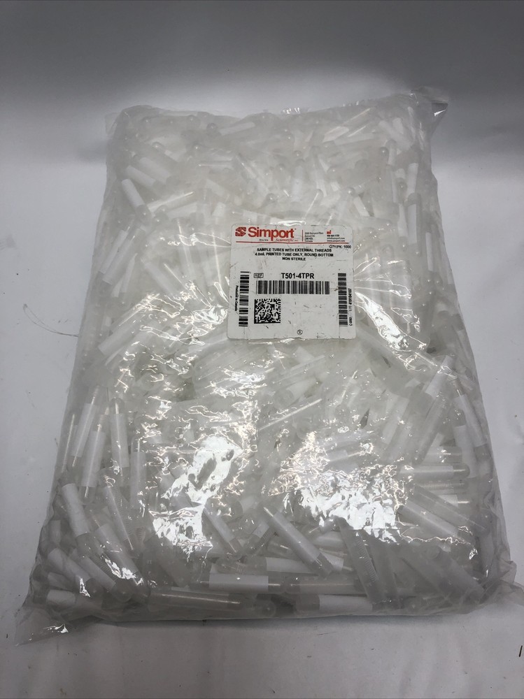 Simport 4.0ml Sample Tubes With External Threads No Cap Round Bottoms Non Steril