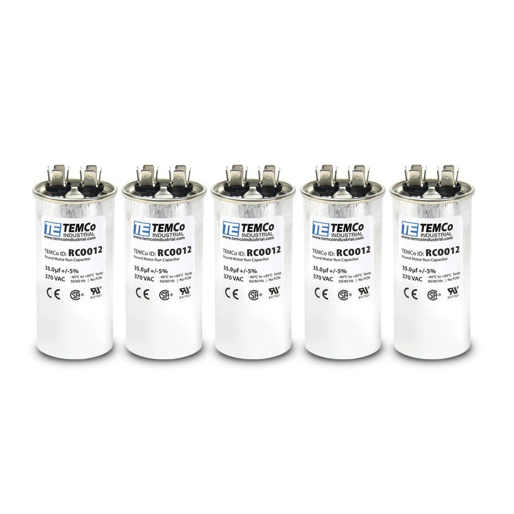 5 Pack TEMCo 35 uF Run Capacitor CBB65, 35 MFD, 370V, Round, 50/60Hz | for HV…