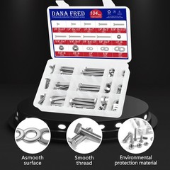 104pcs 304 Stainless Steel Bolts Nuts and Washers Kit,1/4-20,5/16-18,3/8-16 H…