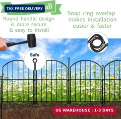Decorative Garden Fence 17in x10ft, 10 Pack Rustproof Metal No Dig Fence Animal