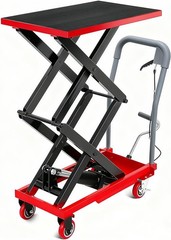 770 Lbs Hydraulic Double Scissor Lift Table 11-59″ Height 4 Wheels Non Slip Red