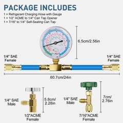 R290 R600A Refrigerant Charging Hose w/ Gauge & Can Tap 600 PSI AC Recharge kit