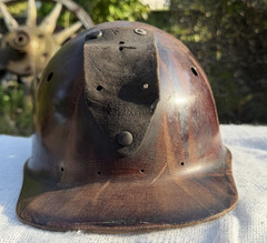 Rare 1930s MSA Skullgard Cap Style Mining Hard Hat Bakelite Leather Lamp Bracket