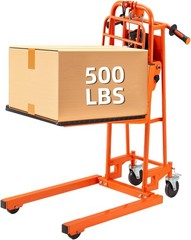 Material Lift Winch Stacker with Casters, 500 Lbs Capacity, 35″ Max Lift Height