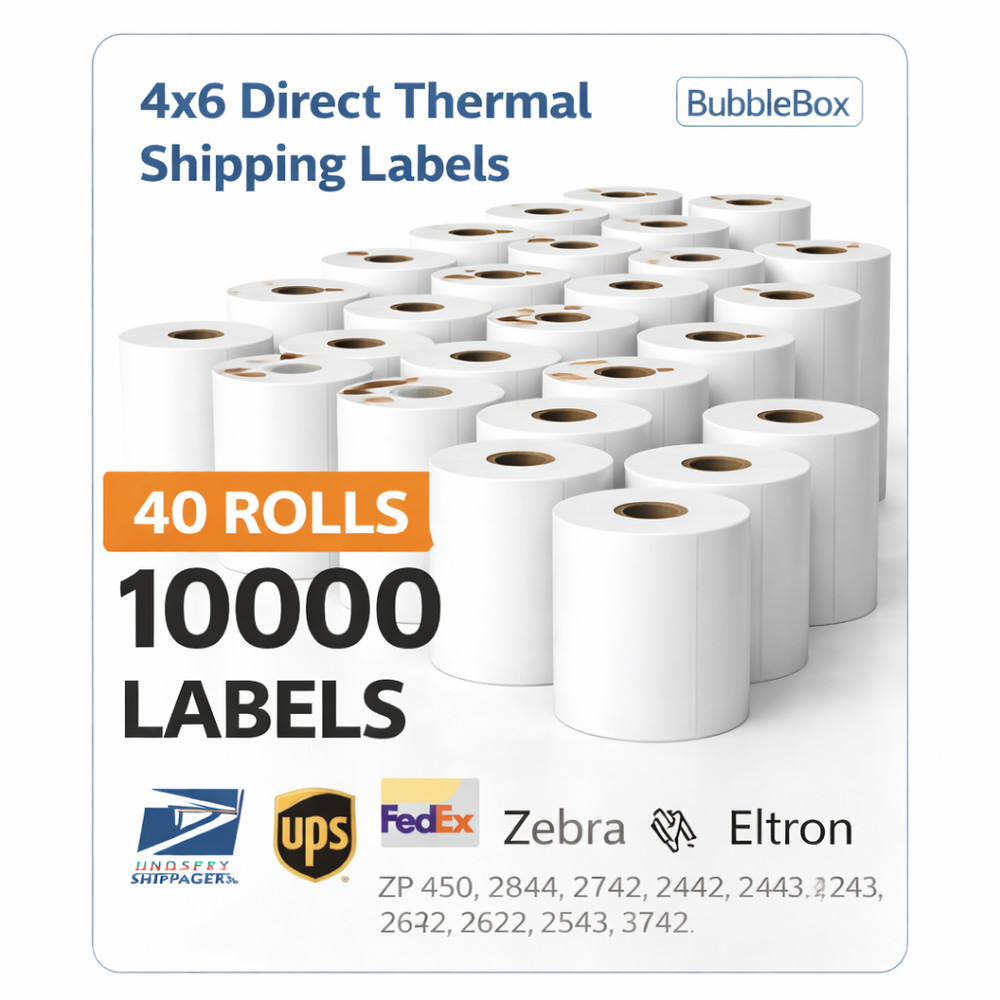 40 Rolls 4×6 Direct Thermal Shipping Labels – 250 per roll – 10000 labels