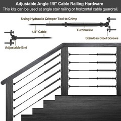 10 1/8″ Black Cable Railing T316 Stainless Steel Swage Hardware Turnbuckle Kit