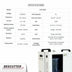 INDUSTRIAL REFRIGERATED WATER CHILER CW-5200 FOR CO2 LASER 130W – 150W USA STOCK